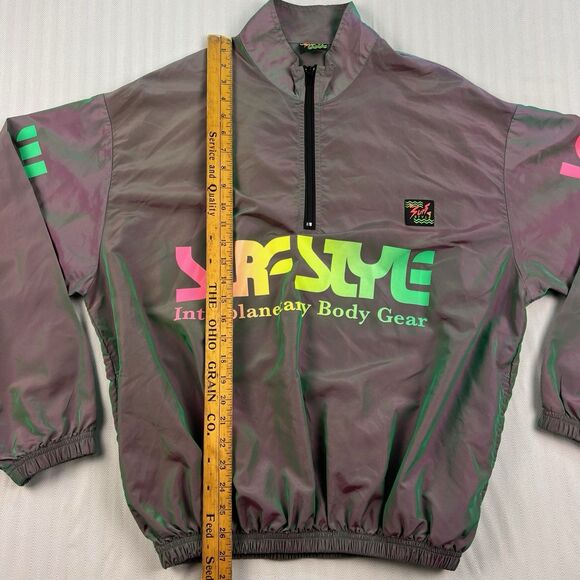 Y2K Surf Style Retro Windbreaker Iridescent Interplanetary Quarter Zip Size L - Picture 6 of 8